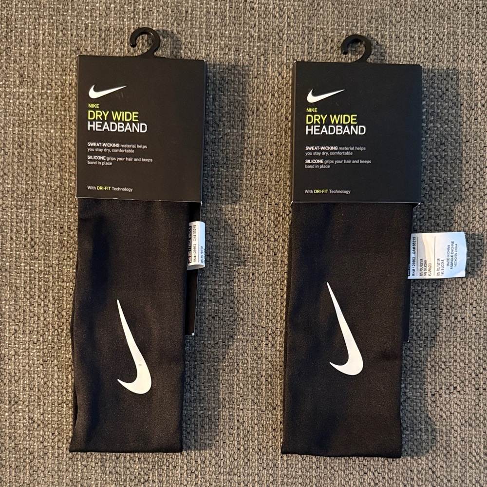 2 Nike Dry Wide Headbands in Black with White Swoosh